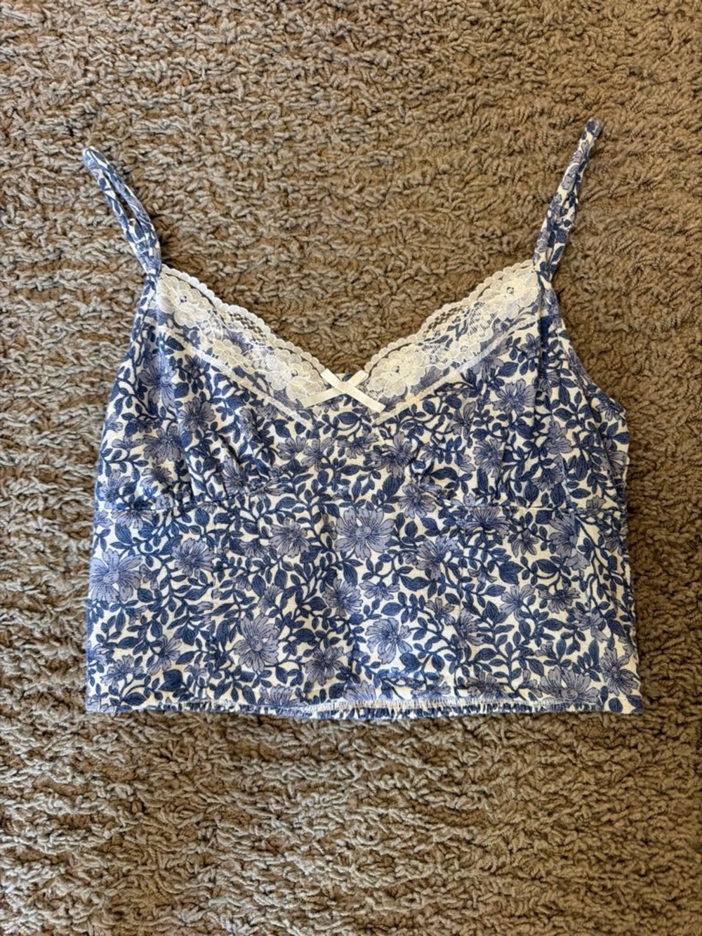 American Eagle Outfitters Blue Floral Lace-Trim Cami